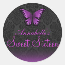 Purple Butterfly & Damask Sweet16 Sticker