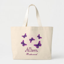 Purple Butterfly Personalised Name Bridesmaid Tote Bags