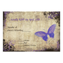 Purple Butterfly Vintage Wedding RSVP Invitation