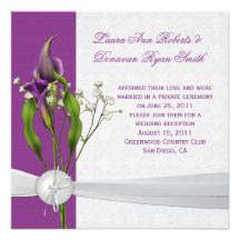 Purple Calla Lilies White Damask Post Wedding Announcement