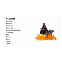 Purple caped vampire with 3 headed dog business card