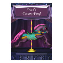 Purple Carousel Pony Girls Birthday Party Invitati Personalized Invitations