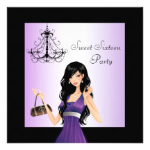 Purple Chadelier Sweet 16 Birthday Party Personalized Invite