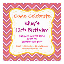 Purple Chevron Pattern Birthday Party Invitations