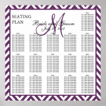 Purple Chevron Zig Zag Wedding Seating Chart Posters