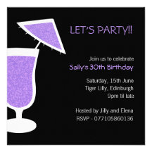 Purple Cocktail Birthday Party Invitation