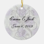 purple cream and grey royale damask christmas ornament
