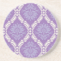 purple cream damask pattern coaster