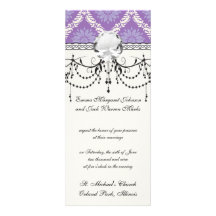 purple cream damask pattern custom announcements