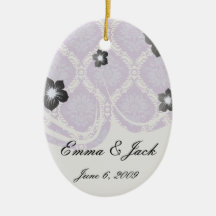 purple cream damask pattern ornaments