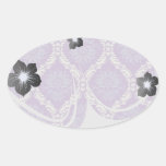 purple cream damask pattern oval sticker