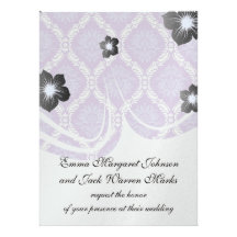 purple cream damask pattern personalised invite