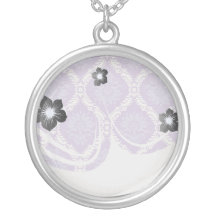 purple cream damask pattern personalized necklace