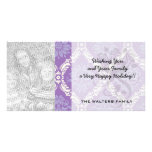 purple cream damask pattern personalised photo card