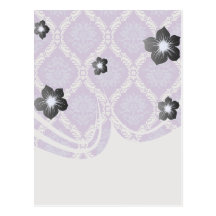 purple cream damask pattern postcards