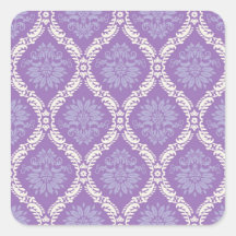 purple cream damask pattern square stickers