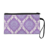 purple cream damask pattern wristlet purse