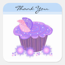 Purple Cupcake Thank You Square Sticker