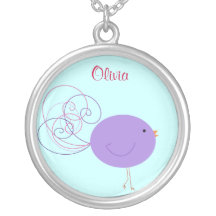 Purple Curly Birdie Personalised Necklace