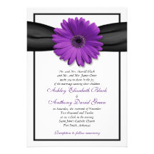 Purple Daisy Black Ribbon Wedding Invitation