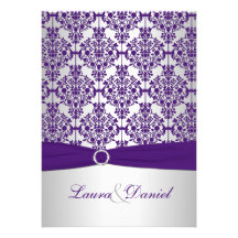 Purple Damask and Silver Wedding Invitation