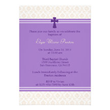 Purple Damask Baptism/Christening Invitation