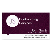 Purple Damask Bookkeeping/Accounting business card