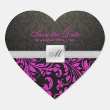 Purple Damask Monogram Save the Date stickers