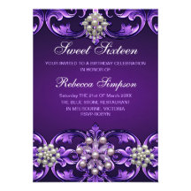 Purple Damask & Pearl Sweet 16 Birthday Invite