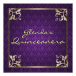 Purple Damask Quinceañera Custom Invitation