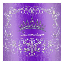 Purple Damask Quinceanera Diamond Tiara Invite