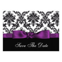 purple damask Save the date Personalized Invites