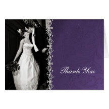 Purple Damask Thank You Card