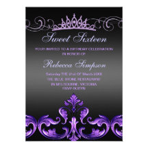 Purple Damask & Tiara Birthday Invitation