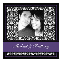 Purple Damask Wedding Engagement Announcement