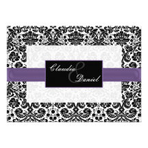 purple  damask wedding invitation