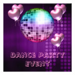 Purple Dance Party Event Mirrorball Love Balloons Custom Invitation