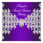 Purple Diamonds Purple Sweet Sixteen Birthday Personalized Announcements
