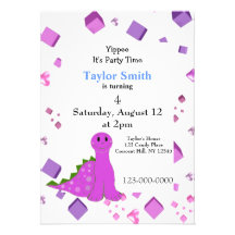 Purple Dinosaur Party Invitation