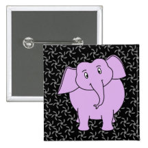 Purple Elephant Cartoon. Blue Floral Background. Pin