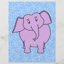 Purple Elephant Cartoon. Blue Floral Background. Custom Flyer