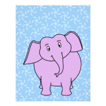 Purple Elephant Cartoon. Blue Floral Background. Personalised Invitations