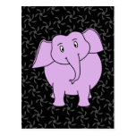 Purple Elephant Cartoon. Blue Floral Background. Post Card
