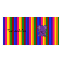 Purple elephant rainbow stripes photo card template