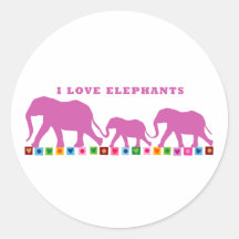 Purple Elephants Walking Round Stickers