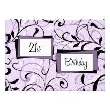 Purple Floral 21st Birthday Party Invitation Cards