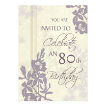 Purple Floral 80th Birthday Party Invitation Cards