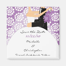 Purple Floral Bride & Groom Save The Date Magnet