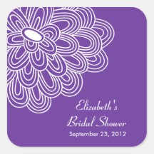 Purple Floral Flowers Bridal Shower Favour Sticker