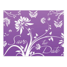 Purple Floral Save the Date Postcards